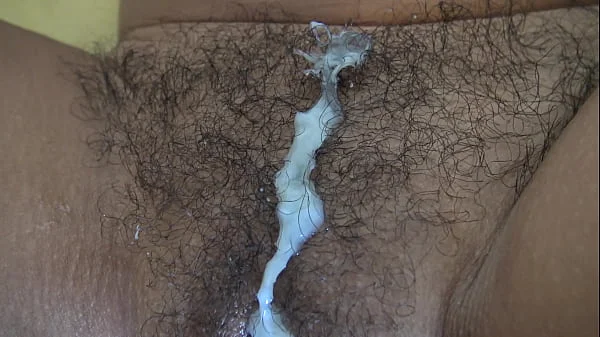 Mature French brunette gets her hairy cunt covered in cum