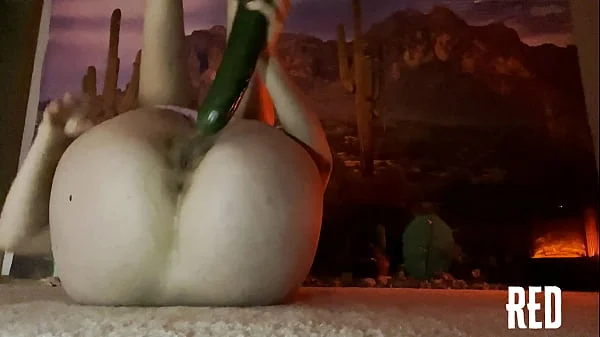 Redhead Rides A Long Cucumber