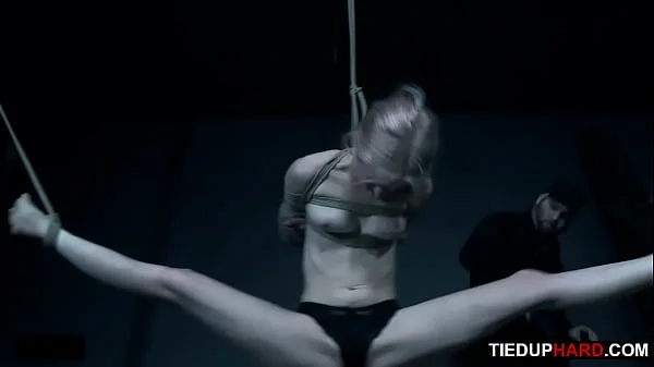 Petite BDSM slave gagged and caned by master