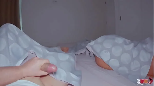 Stepmother and stepson share a bed in a hotel room. Stepmom with a beautiful ass excited her stepson and the stepson fucked his stepmom and cum in her pussy