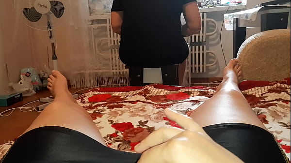 While my neighbor sits on a chair and plays on the phone, I masturbate and cum - Lesbian Illusion Girls